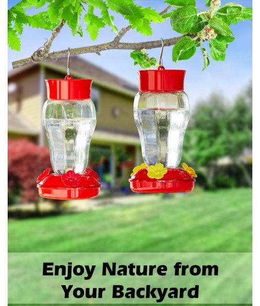 Hummingbird Feeders for Outdoors, 16OZ Plastic Hummingbird Feeders with 3 Feeding Port and Anti-Proof Moat, Hummingbird Feeders for Outdoor Hanging, with S Hook & Cleaning Brush (2PCS)