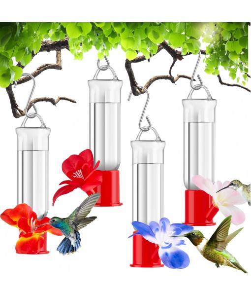 Mini Hummingbird Feeder, 2OZ Small Hummingbird Feeders for Outdoor, Plastic Hummingbird Feeder with Hanging Rod, Hummingbird Feeders with 4 S Hook & 4 Suction Cups, Cleaning Brush