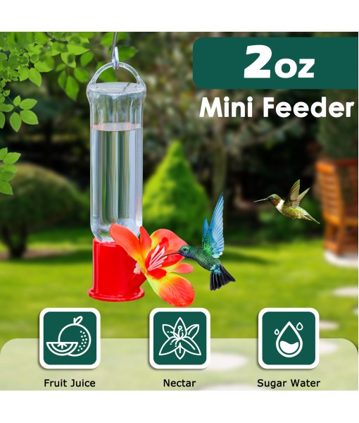 Mini Hummingbird Feeder, 2OZ Small Hummingbird Feeders for Outdoor, Plastic Hummingbird Feeder with Hanging Rod, Hummingbird Feeders with 4 S Hook & 4 Suction Cups, Cleaning Brush