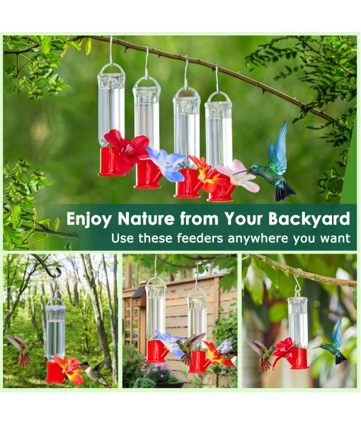 Mini Hummingbird Feeder, 2OZ Small Hummingbird Feeders for Outdoor, Plastic Hummingbird Feeder with Hanging Rod, Hummingbird Feeders with 4 S Hook & 4 Suction Cups, Cleaning Brush