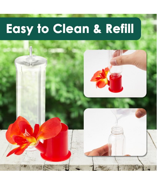 Mini Hummingbird Feeder, 2OZ Small Hummingbird Feeders for Outdoor, Plastic Hummingbird Feeder with Hanging Rod, Hummingbird Feeders with 4 S Hook & 4 Suction Cups, Cleaning Brush