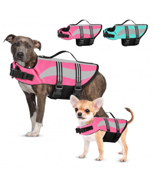 Petbank Dog Life Jacket with Reflective Stripes - Adjustable High Visibility Dog Life Vest, Riptop Dog Lifesaver Pet Life Preserver with High Flotation Swimsuit for Small Medium and Large Dogs