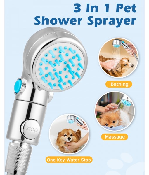 Dog Shower Attachment, Dog Washing Hose Attachment with Diverter Valve, Dog Shower Brush Dog Shower Attachment for Bathroom Shower Arm, for Pet Bathing, Massaging & Grooming, Indoor & Outdoor