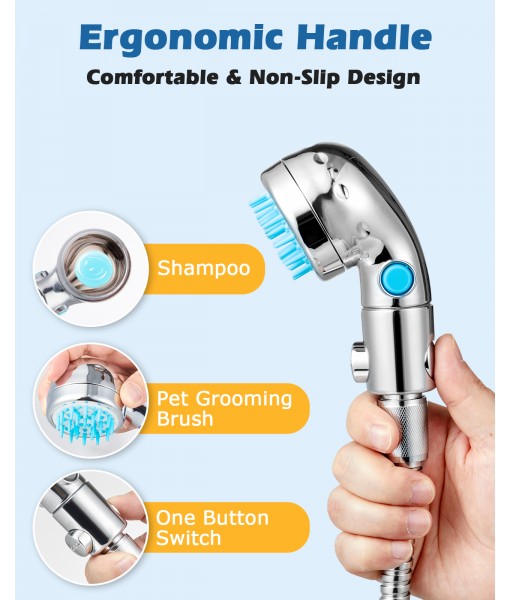 Dog Shower Attachment, Dog Washing Hose Attachment with Diverter Valve, Dog Shower Brush Dog Shower Attachment for Bathroom Shower Arm, for Pet Bathing, Massaging & Grooming, Indoor & Outdoor