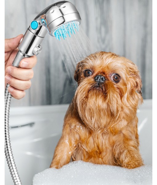 Dog Shower Attachment, Dog Washing Hose Attachment with Diverter Valve, Dog Shower Brush Dog Shower Attachment for Bathroom Shower Arm, for Pet Bathing, Massaging & Grooming, Indoor & Outdoor