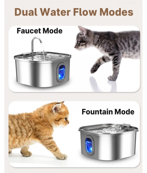 Cat Water Fountain, 108oz/3.2L Quiet Pet Water Fountain Indoor, Cat Water Fountain Stainless Steel, Water Level Window & Low Water Mark, Cat Fountain for Drinking - Water Shortage Protection