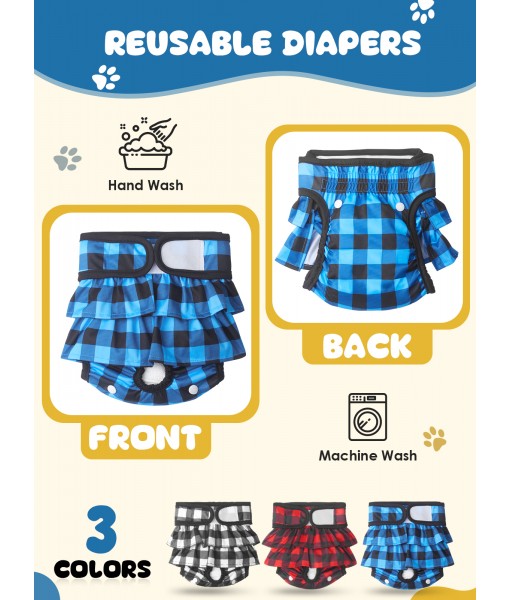 Petbank Female Dog Diaper - 3 Pack Reusable Dog Nappies Dress with Diaper Boost Pads - Leak-Proof/Highly Absorbent Doggy Diaper for Dog in Period/Heat Circle/Urinary Incontinence/House Training 