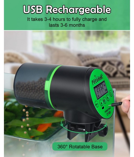 Petbank Automatic Fish Feeder, Weekend Vacation Holiday Auto Fish Feeder 200ml Capacity Fish Food Dispenser Battery Operated with LCD Display for Aquarium Fish Tank